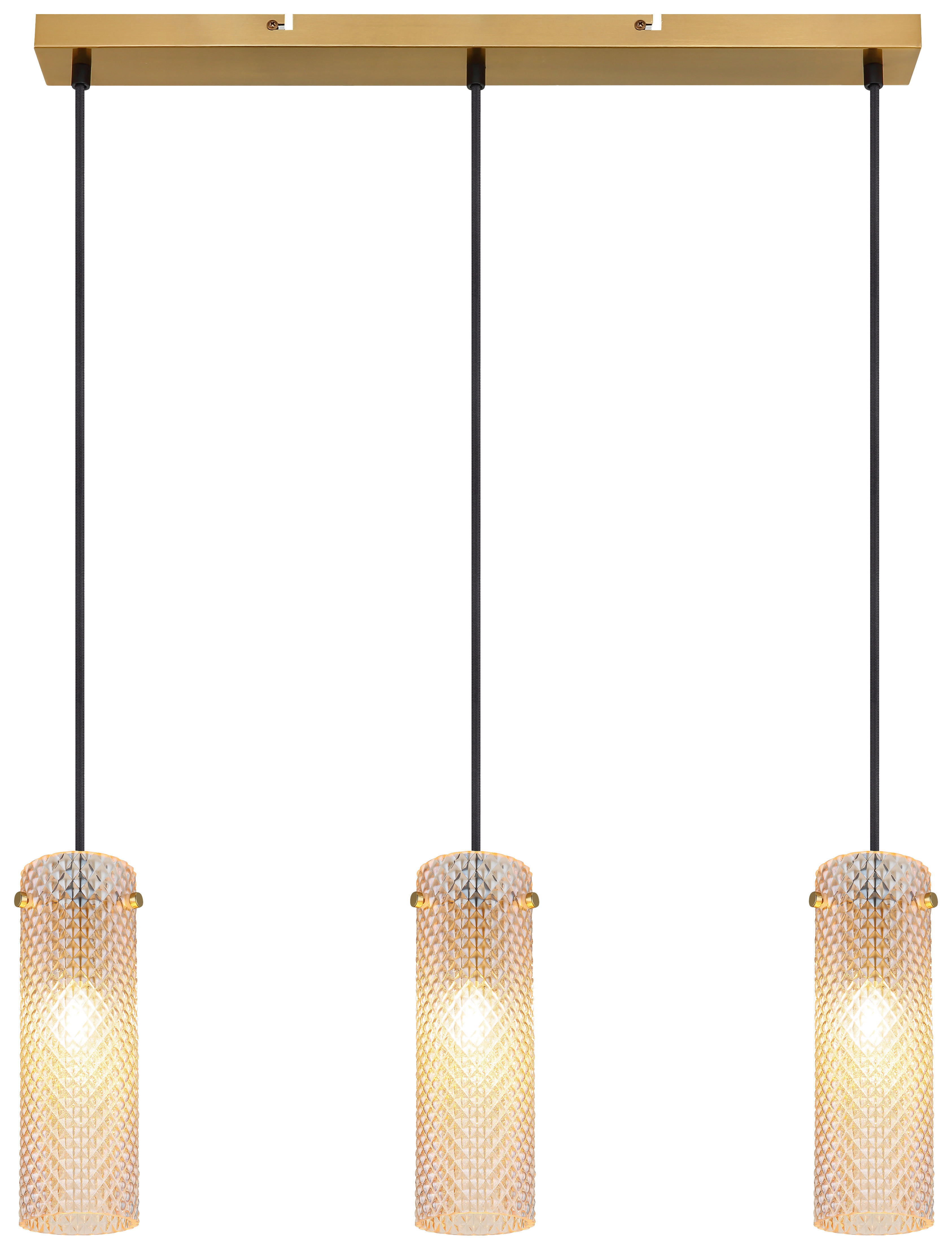 GLOBO Pendelleuchte amber gold Metall Glas B/H/T/L: ca. 8x120x65x65 cm E14 3 Brennstellen Karolo - gold/amber (65,00/8,00/120,00cm) - GLOBO