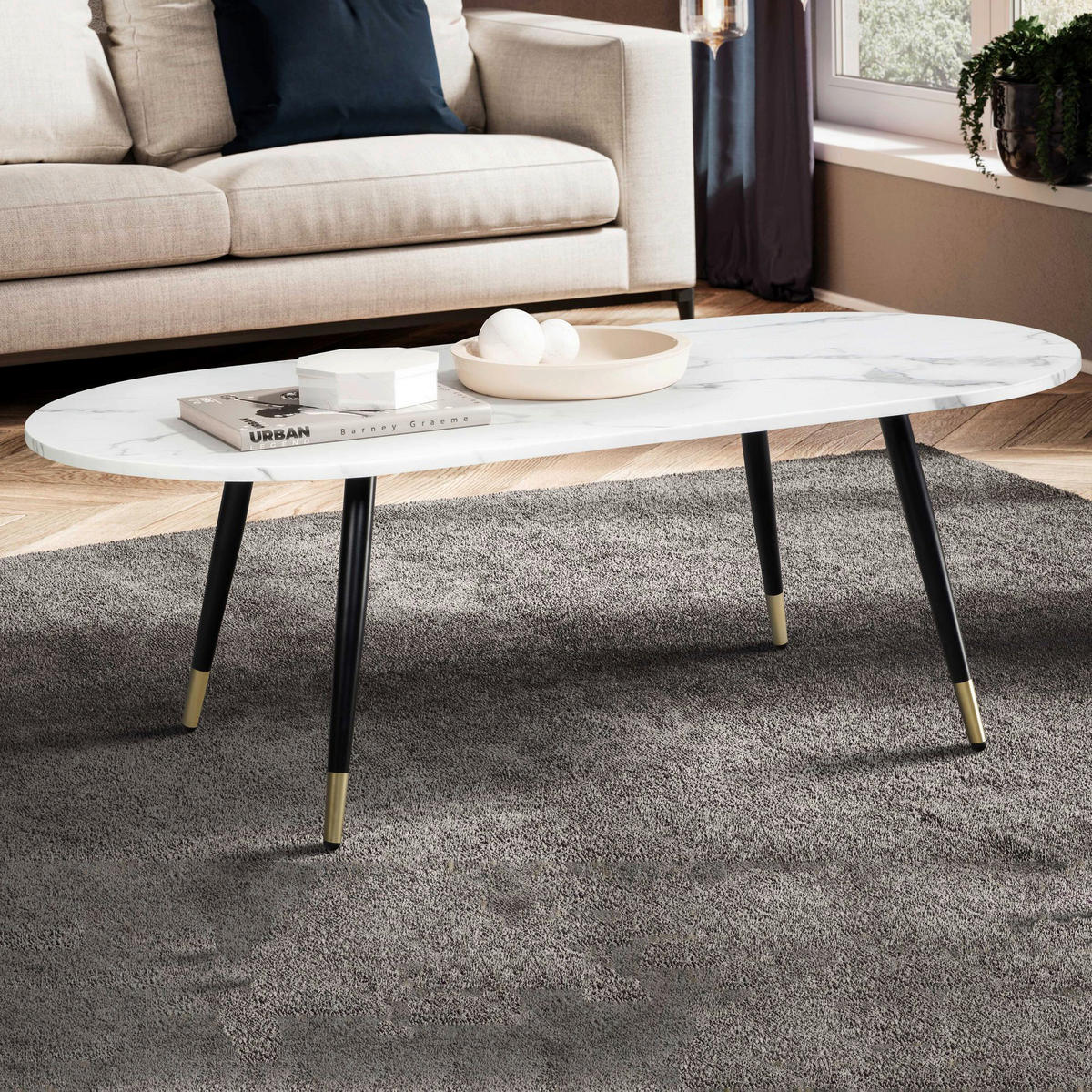 Couchtisch weiß Marmor Optik B/H/T: ca. 120x42x60 cm Couchtisch - weiß (120,00/42,00/60,00cm) - Wohnling