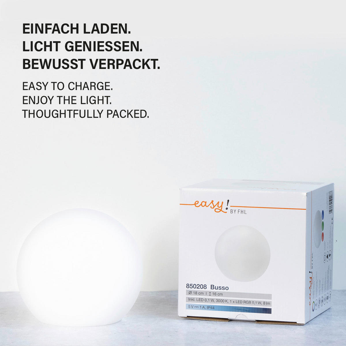 easy! by FHL Tischleuchte 850208 weiß Kunststoff H/D: ca. 16x18 cm 1 Brennstellen Busso - weiß (18,00/16,00cm) - easy! by FHL