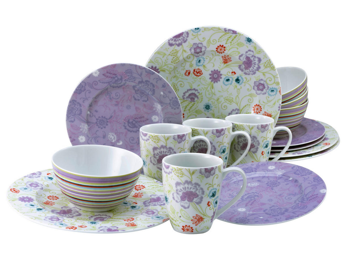 CreaTable Kombiservice ORIENTAL flieder multicolor Porzellan 16 tlg. ORIENTAL flieder - multicolor - CreaTable