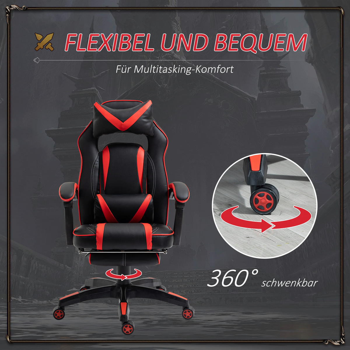 Gaming-Sessel 921-120RD rot schwarz 921-120RD - rot/schwarz (65,00/114,00/64,00cm) - Vinsetto