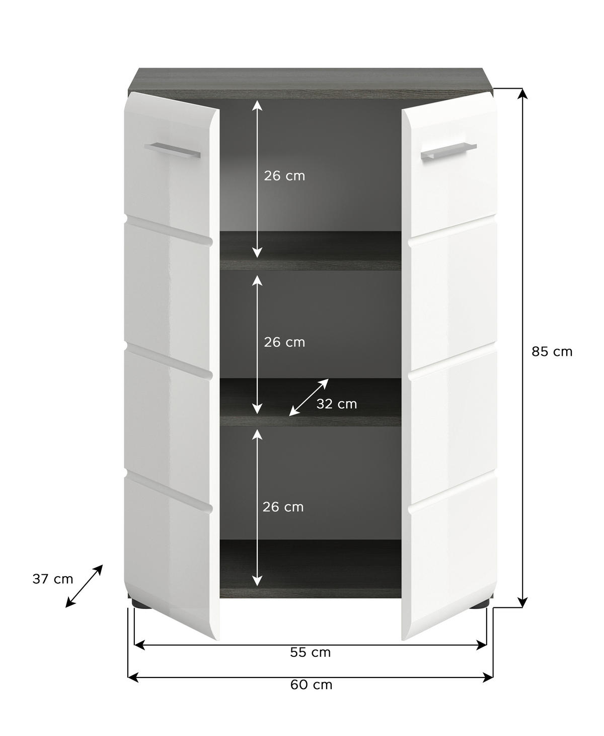 Kommode SALSA Rauchsilber Nachbildung weiß Hochglanz B/H/T: ca. 60x85x37 cm SALSA - weiß (60,00/85,00/37,00cm) - xonox.home