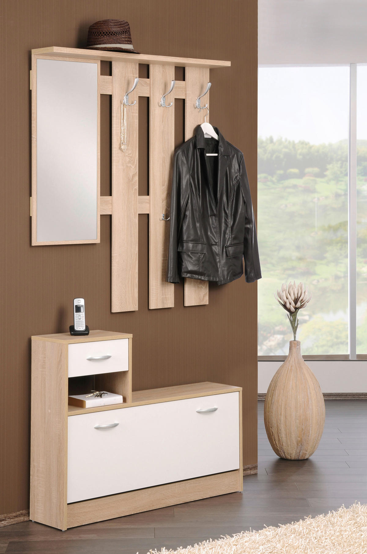 Garderobe Rudolf Eiche Sonoma Nachbildung weiß B/H/T: ca. 100x180x25 cm Rudolf - Eiche/weiß (100,00/180,00/25,00cm)