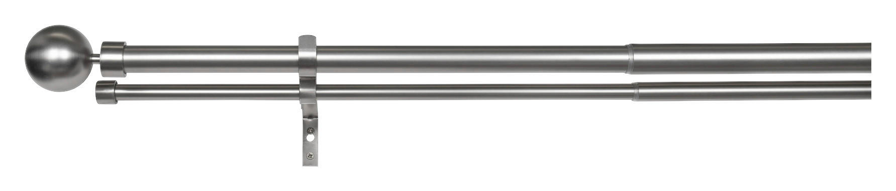 Gardinenstange Edelstahloptik Metall ausziehbar von ca. 190 bis 360 cm 2.0 Läufe Gardinenstange_Habito_Ball_Classic - Edelstahloptik