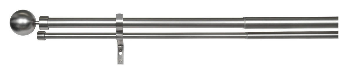 Gardinenstange Edelstahloptik Metall ausziehbar von ca. 190 bis 360 cm 2.0 Läufe Gardinenstange_Habito_Ball_Classic - Edelstahloptik
