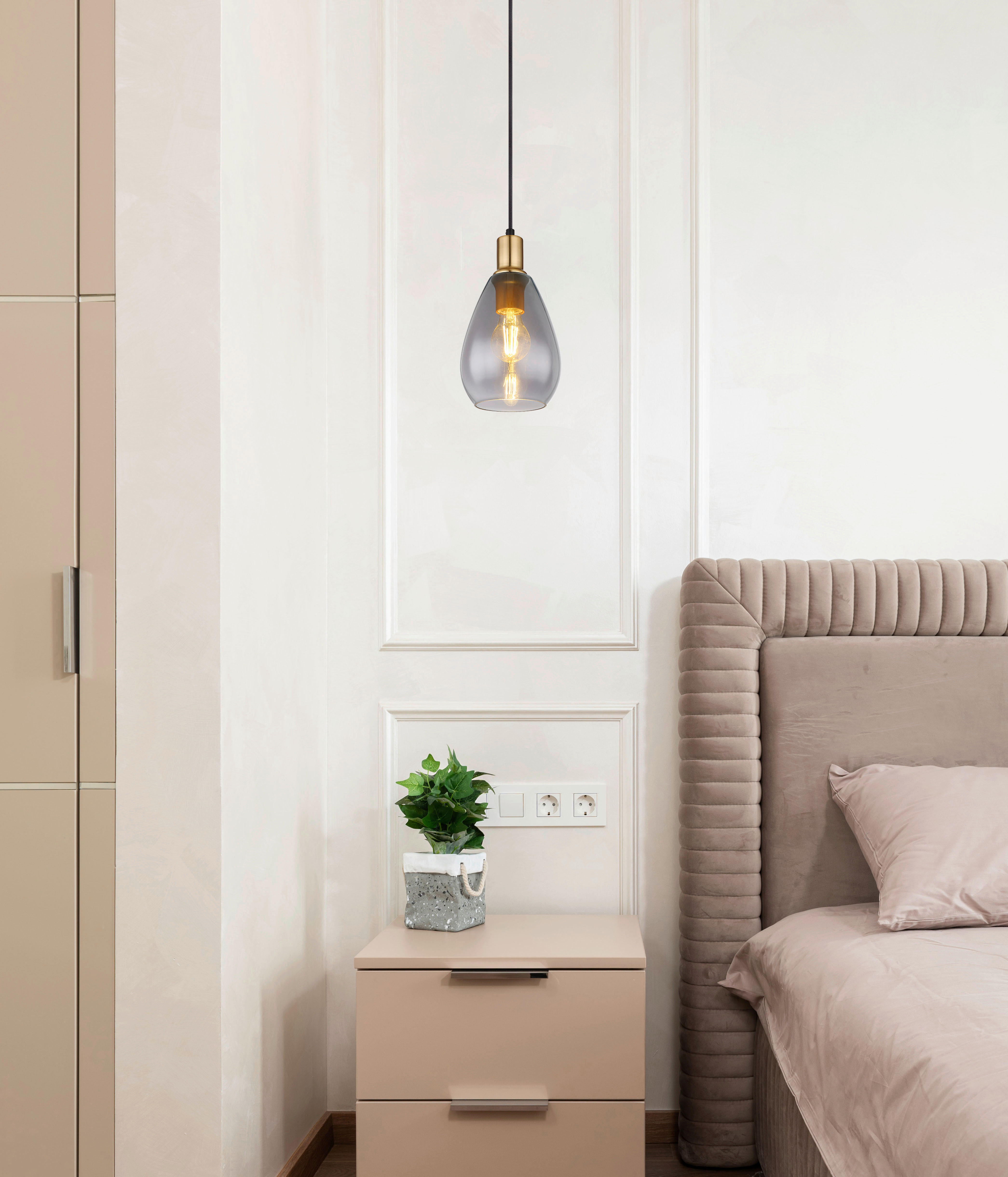 GLOBO Pendelleuchte Rauch schwarz Glas Metall H/D: ca. 120x15 cm E27 1 Brennstellen FANNI - schwarz/Rauch (15,00/120,00cm) - GLOBO