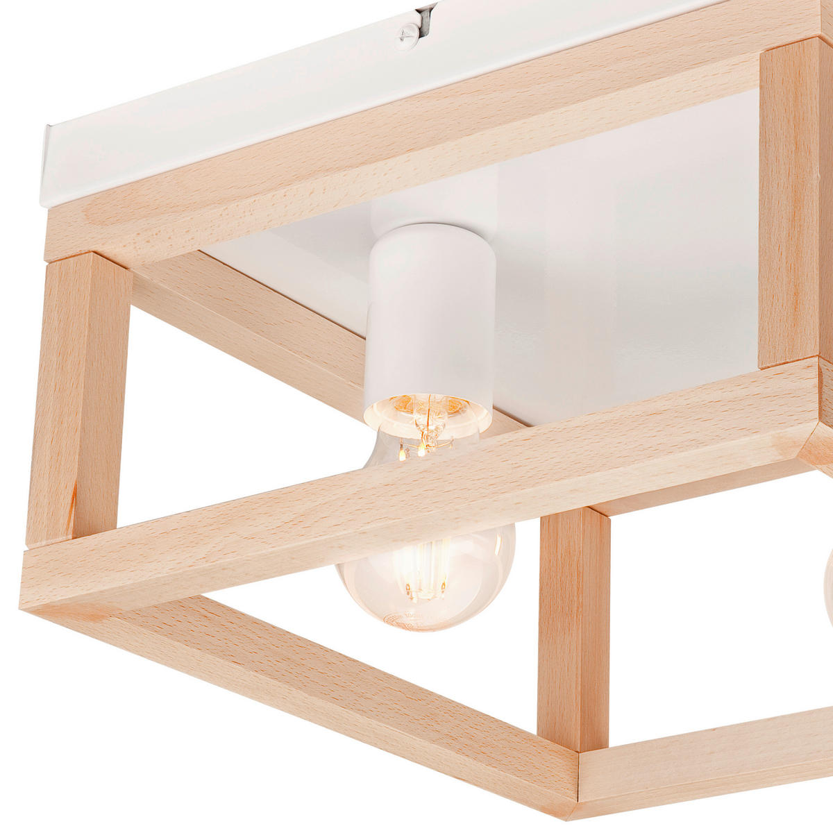Lamkur Deckenleuchte VILLY 45993 weiß natur Holz Stahl H/L: ca. 17x30 cm E27 2 Brennstellen Villy - weiß/natur (30,00cm) - Lamkur