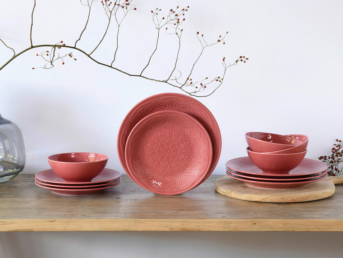 CreaTable Tafelservice Orient Mandala rot Porzellan 12 tlg. Orient Mandala - rot - CreaTable