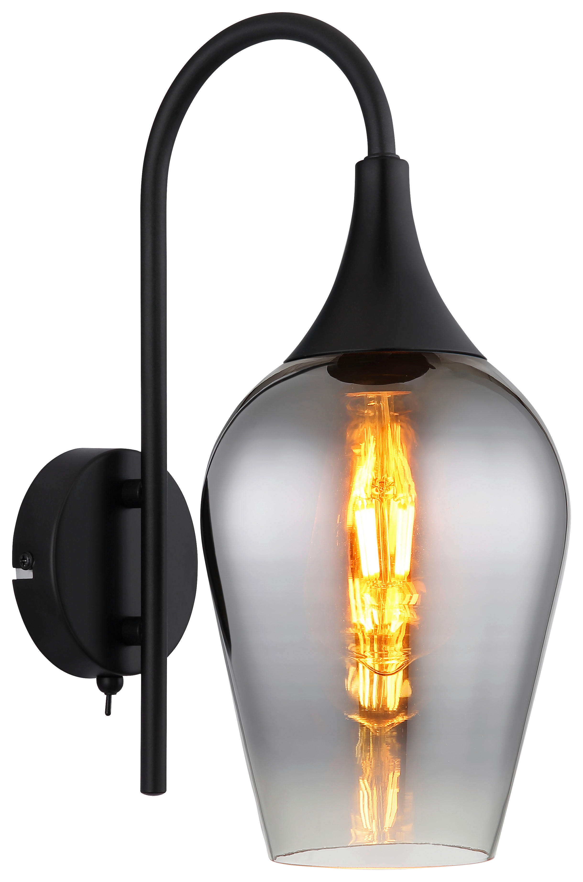 GLOBO Wandleuchte transparent Chrom schwarz Glas Metall B/H/T: ca. 15x36x23,5 cm E27 1 Brennstellen LAVUS - schwarz/Chrom (15,00/36,00/23,50cm) - GLOBO