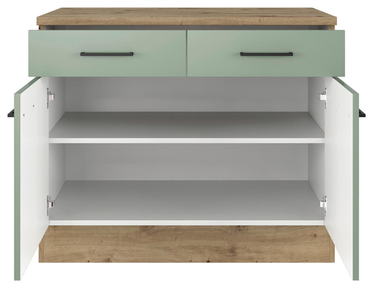 Unterschrank Cara grün B/H/T: ca. 100x85x60 cm Cara - Eiche/schwarz (100,00/85,00/60,00cm) - Flex-Well