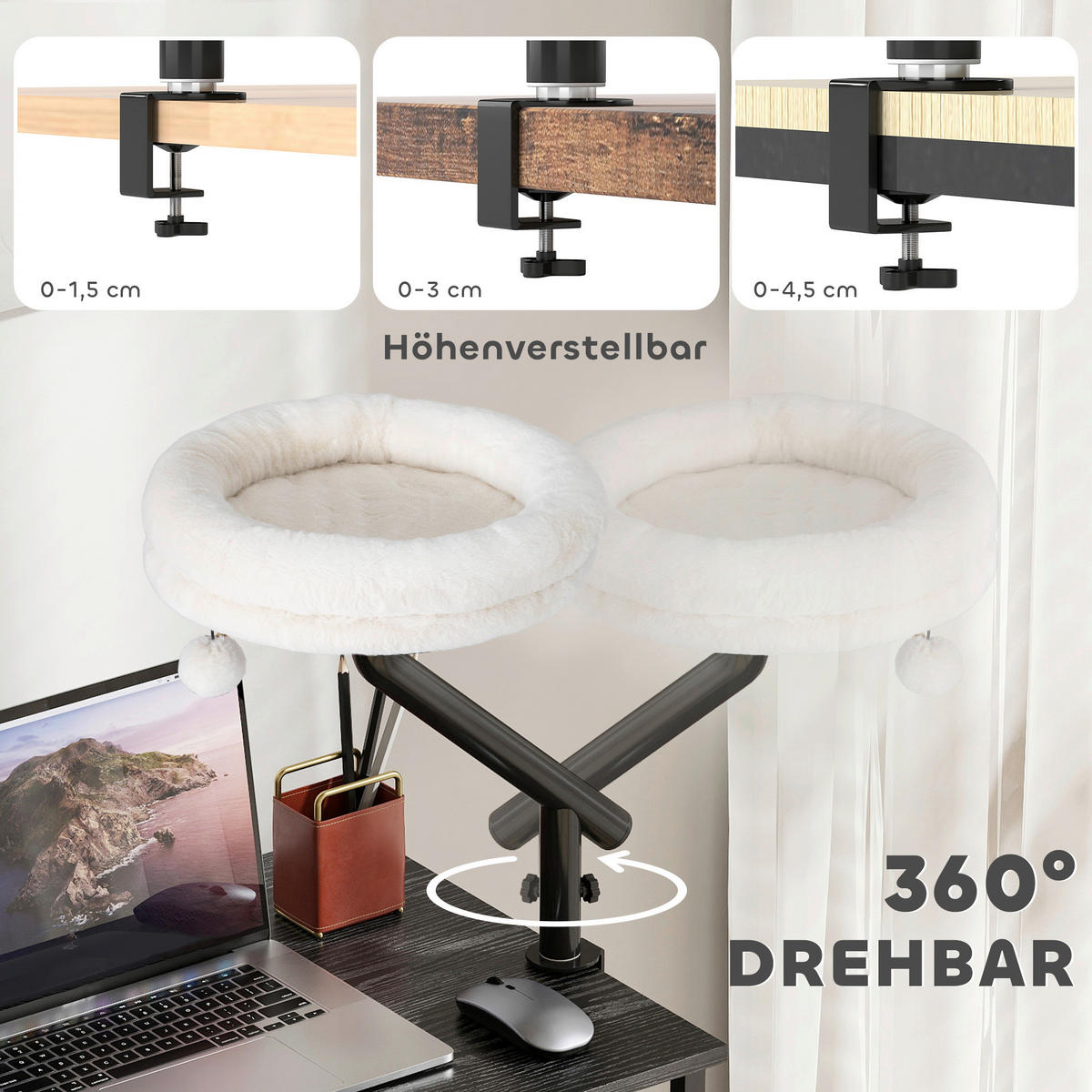 PawHut Katzen-Schreibtischbett cremeweiß Stahl B/H/L: ca. 35x48x35 cm Katzen-Schreibtischbett - cremeweiß (35,00/35,00/48,00cm) - PawHut