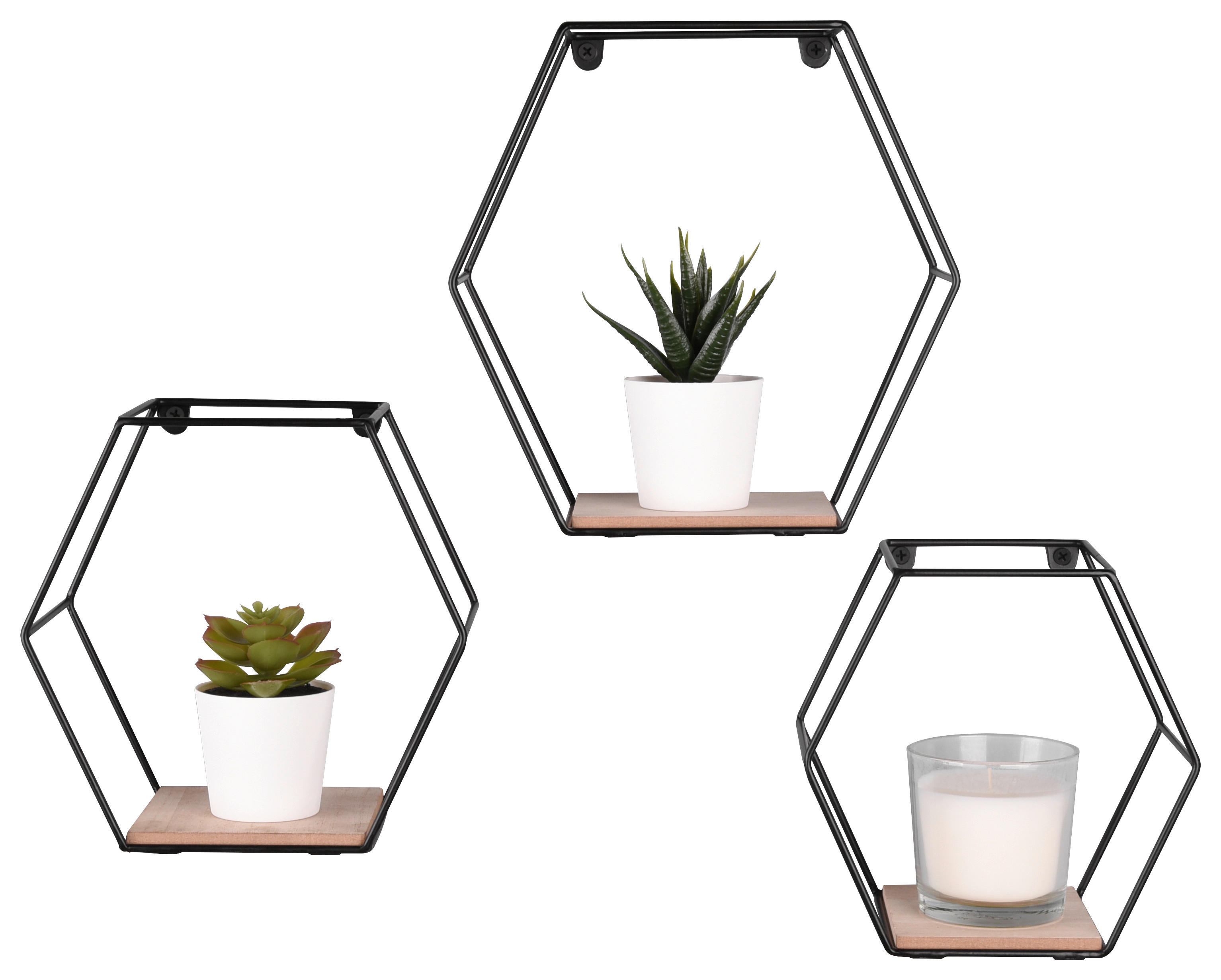 Wandregal CHIARA, 3-teilig schwarz B/H/T: ca. 22x22x11 cm CHIARA, 3-teilig - schwarz (22,00/22,00/11,00cm) - Mirrors&More