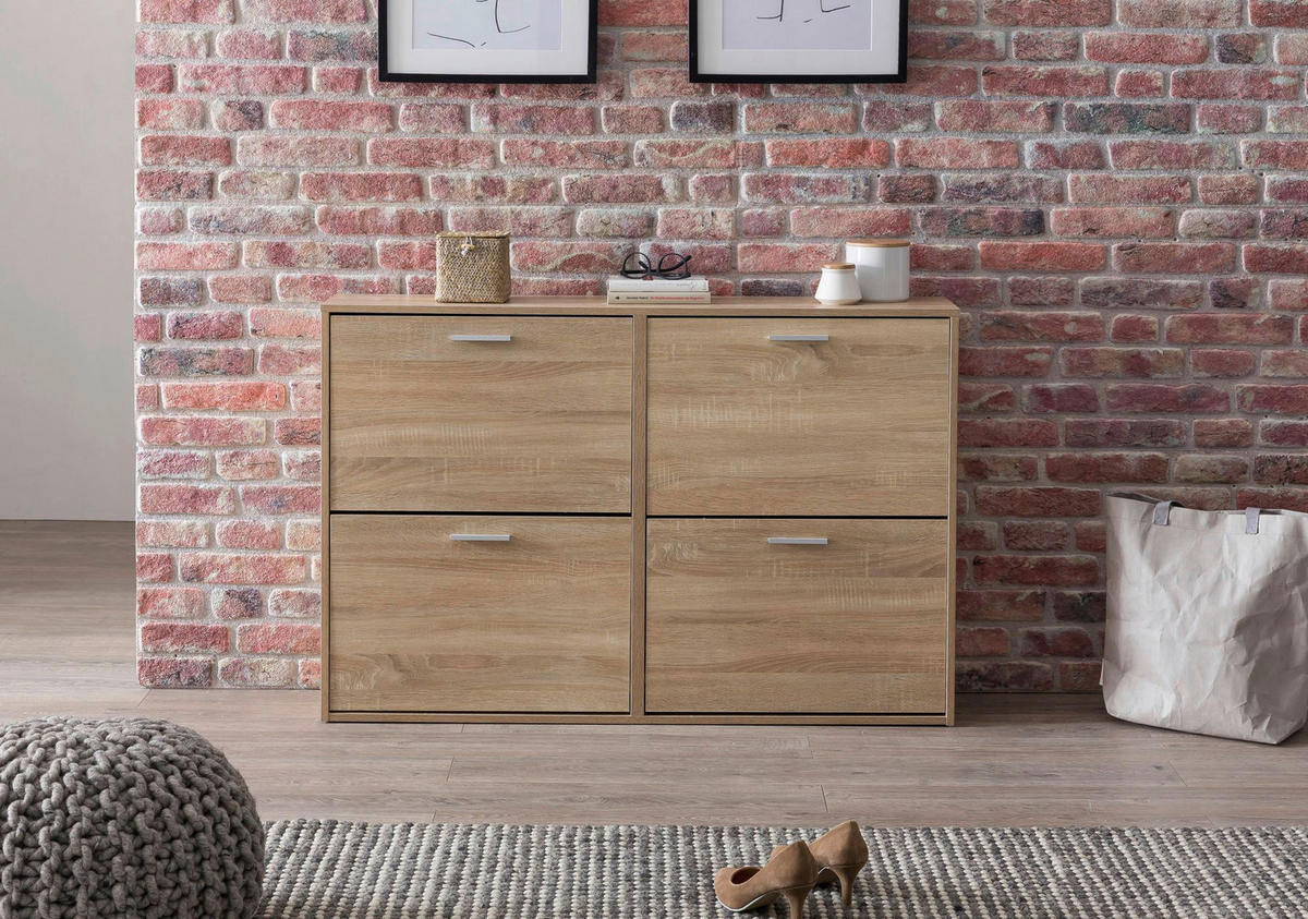 Schuhschrank Eiche Sonoma Nachbildung silber B/H/T: ca. 120x81x24 cm Schuhschrank - Eiche/silber (120,00/81,00/24,00cm) - Wohnling
