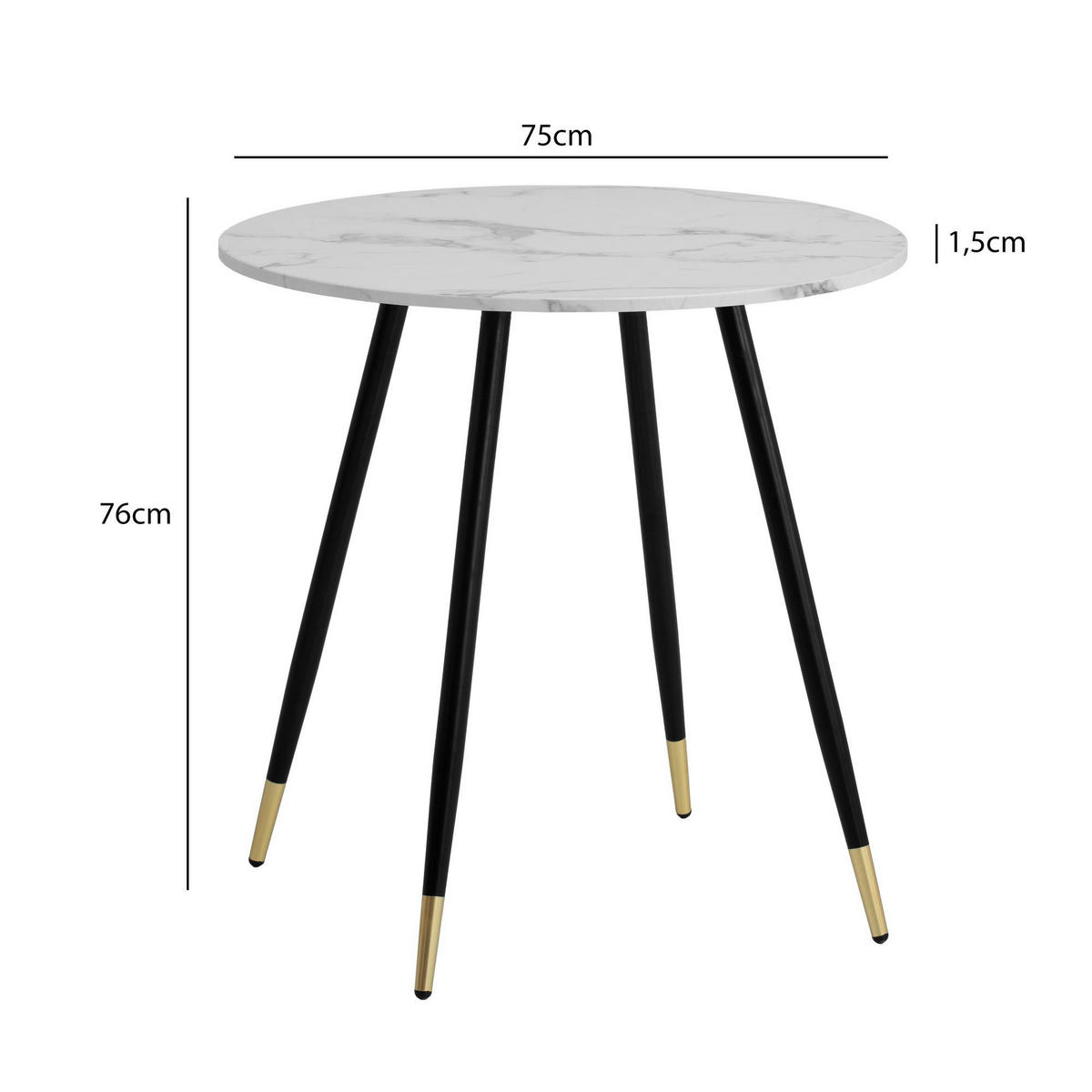 Esstisch weiß Marmor Optik H/D: ca. 76x75 cm Esszimmertisch - weiß (75,00/76,00cm) - Wohnling