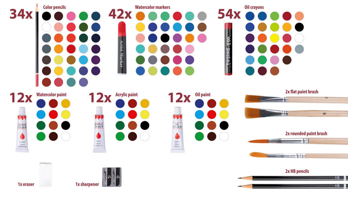 Kunst-/Malkasten 174tlg. schwarz Holz B/H/T: ca. 46,5x34,5x11,5 cm Kunst-/u.Malkasten_174tlg. - schwarz (46,50/34,50/11,50cm)