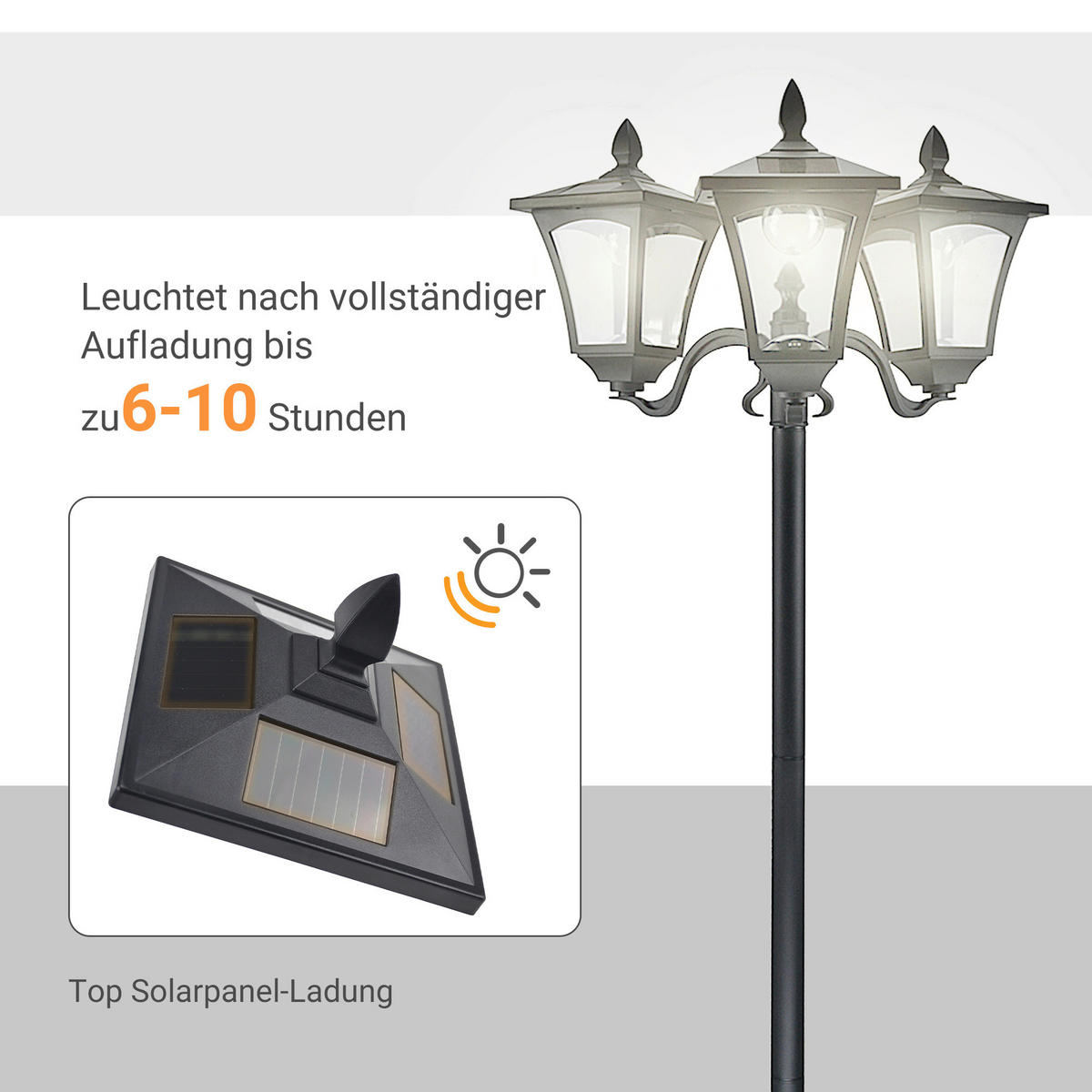 Solar Gartenleuchte 842-109 842-109 schwarz Edelstahl Kunststoff B/H/L: ca. 47x182,5x51,5 cm Solar Gartenleuchte 842-109 - schwarz (51,50/47,00/182,50cm) - Outsunny