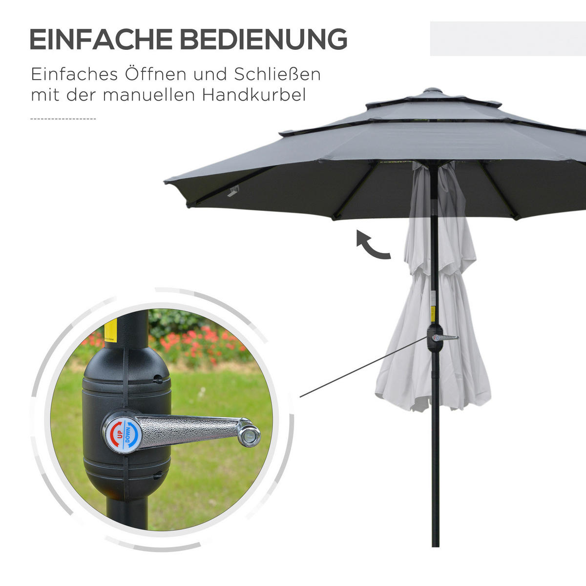 Outsunny Sonnenschirm dunkelgrau Stahl H/D: ca. 235x265 cm Sonnenschirm - schwarz/dunkelgrau (265,00/235,00cm) - Outsunny