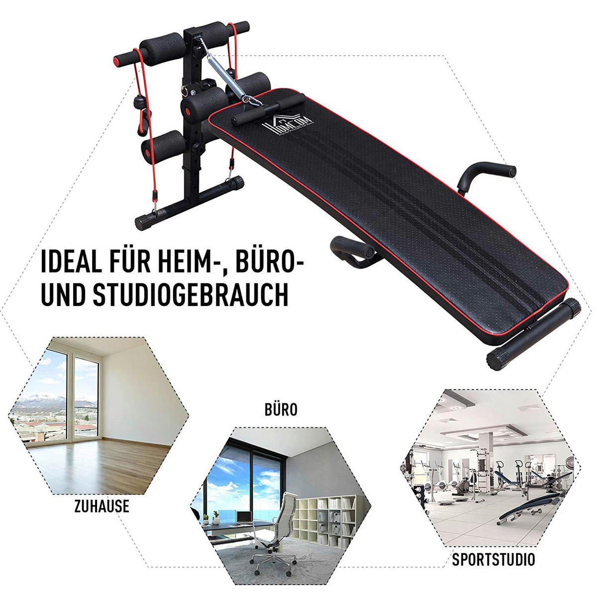 HOMCOM Sit-Up-Bank schwarz Stahl Sit-Up-Bank - rot/schwarz - HOMCOM