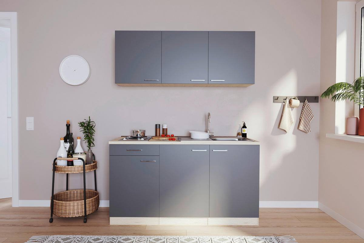 Respekta Singleküche Luis grau B/H/T: ca. 150x200x60 cm Luis - Eiche/Alu (150,00/200,00/60,00cm) - Respekta