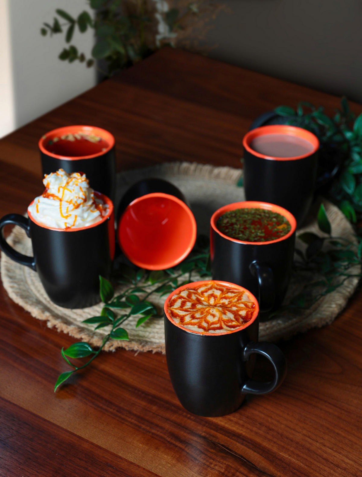 HermiaConcept Kaffeebecher 6-tlg. schwarz Keramik 6 tlg. 6-tlg. - orange/schwarz (9,00/9,00cm) - HermiaConcept