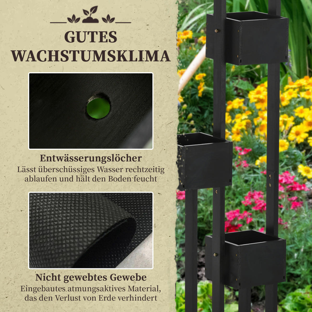 Outsunny Blumenkasten Blumenkasten - schwarz (90,00/45,00/170,00cm) - Outsunny