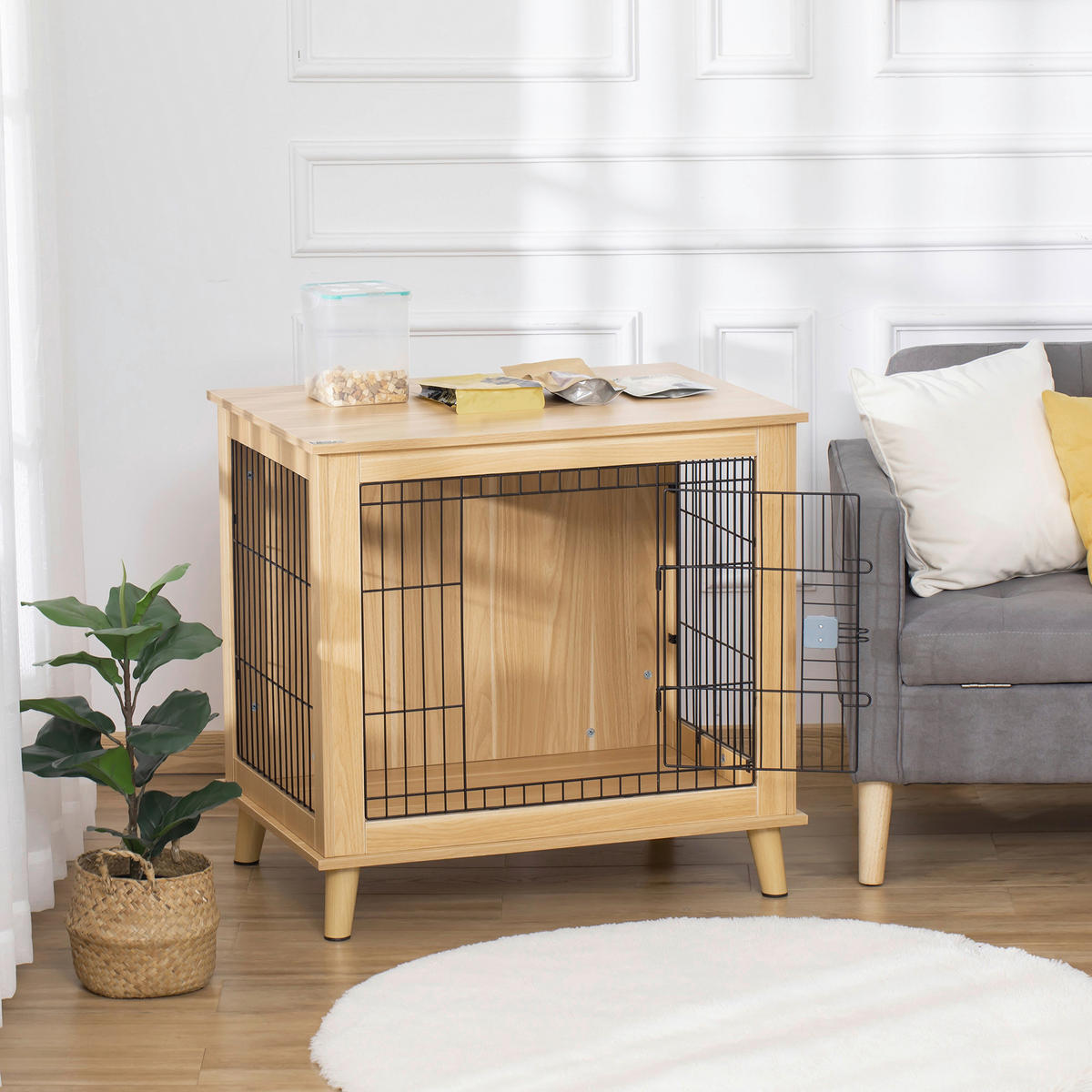 PawHut Hunde-Zubehör Eiche Polypropylen B/H/L: ca. 58,5x81x76 cm Hundekäfig - Eiche (76,00/58,50/81,00cm) - PawHut