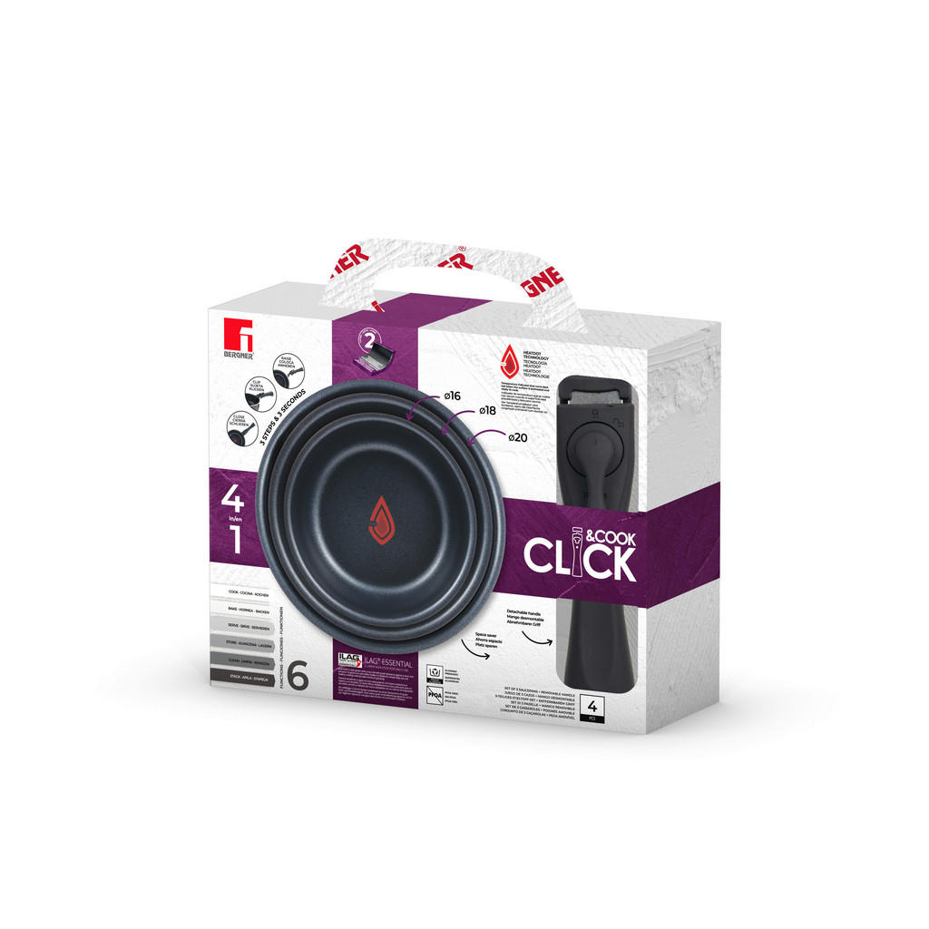 Thumbnail - BERGNER Topfset CLICK & COOK schwarz Aluminium 4 tlg.