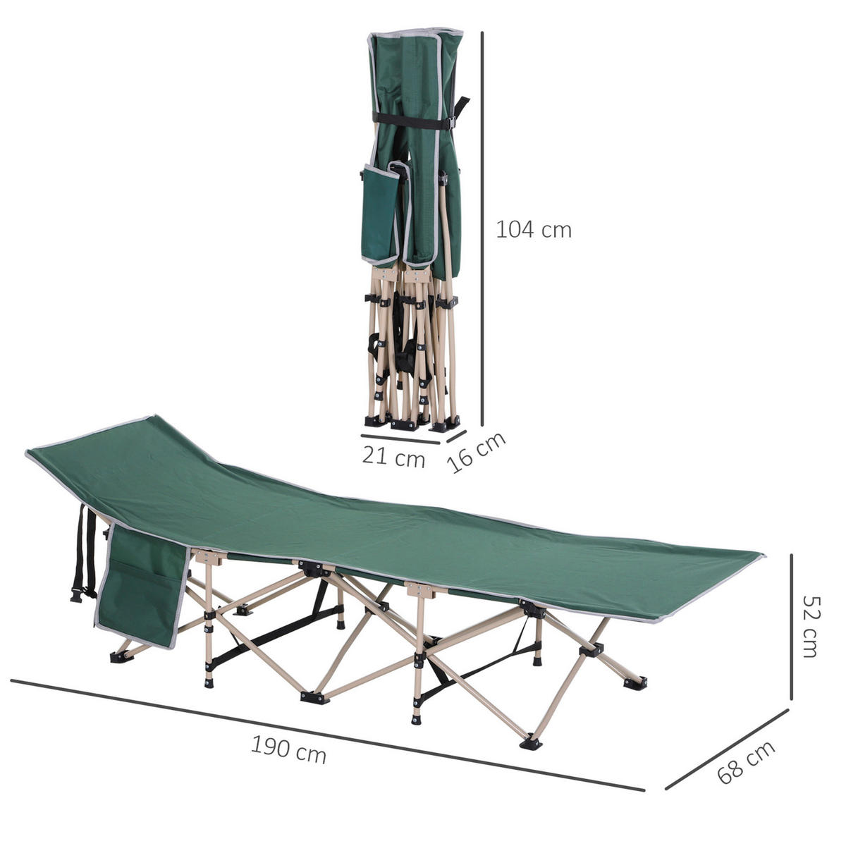 Outsunny Campingartikel B/H/L: ca. 68x190x52 cm Feldbett - grün (52,00/68,00/190,00cm) - Outsunny