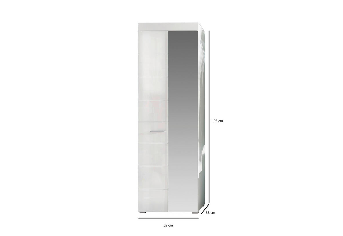 Garderobenschrank Amanda weiß Hochglanz B/H/T: ca. 62x195x38 cm Amanda - weiß (62,00/195,00/38,00cm) - Trendteam