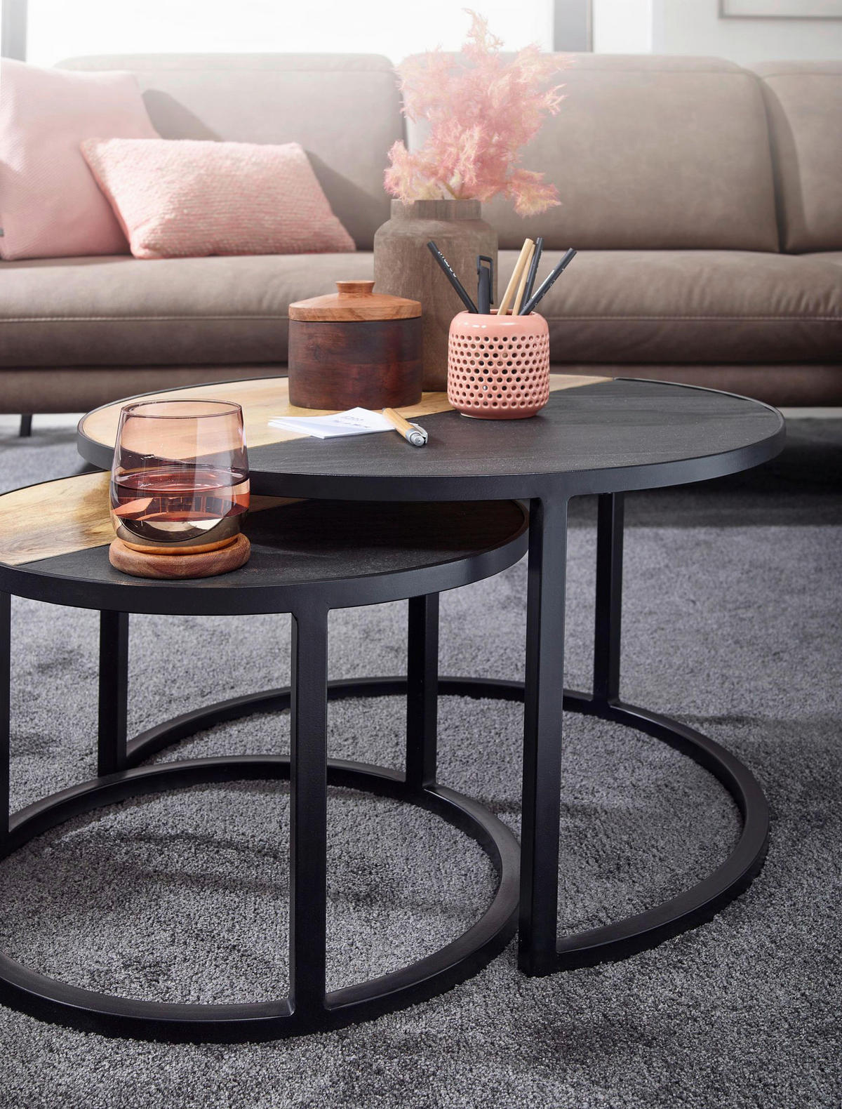 Couchtisch 2er-Set. schwarz B/H/T: ca. 60x36x60 cm 2er-Set. - schwarz (60,00/36,00/60,00cm) - Wohnling