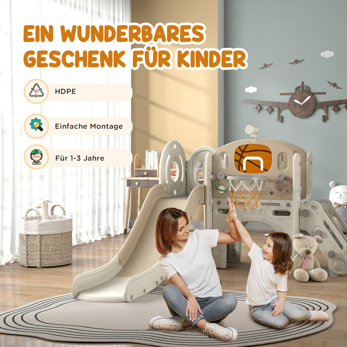AIYAPLAY Kinderrutsche cremeweiß B/H/L: ca. 153x111x186 cm Kinderrutsche - cremeweiß (186,00/153,00/111,00cm) - AIYAPLAY