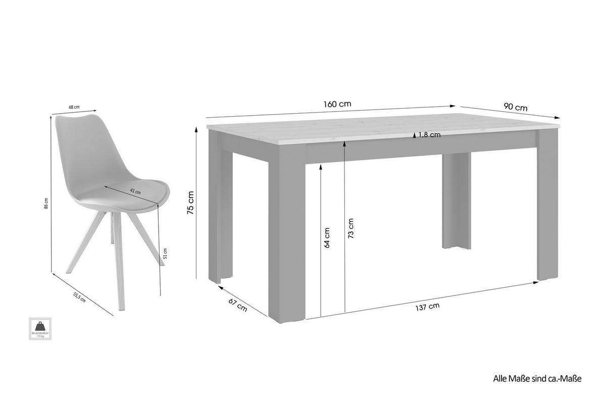 Tischgruppe KIRA anthrazit Eiche B/H/T: ca. 160x75x90 cm KIRA - Eiche/anthrazit (160,00/75,00/90,00cm) - byLIVING