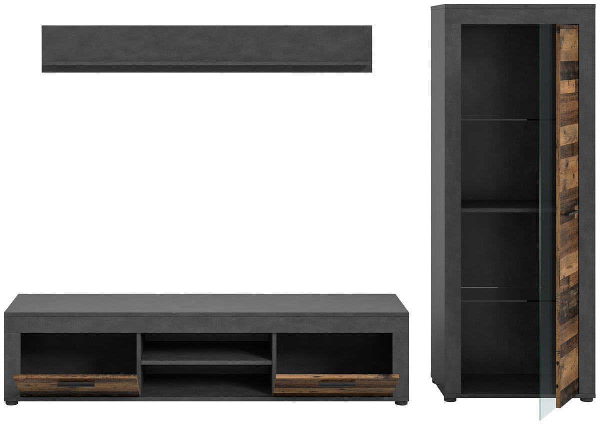 Wohnwand Jam Matera Nachbildung Old Wood Nachbildung B/H/T: ca. 159x235x35 cm Jam - (159,00/235,00/35,00cm) - xonox.home