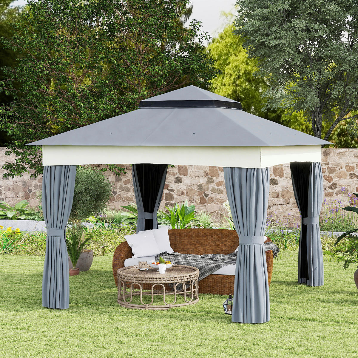 Outsunny Pavillon dunkelgrau Polyester B/H/L: ca. 306x269x306 cm Pavillon - dunkelgrau (306,00/306,00/269,00cm) - Outsunny