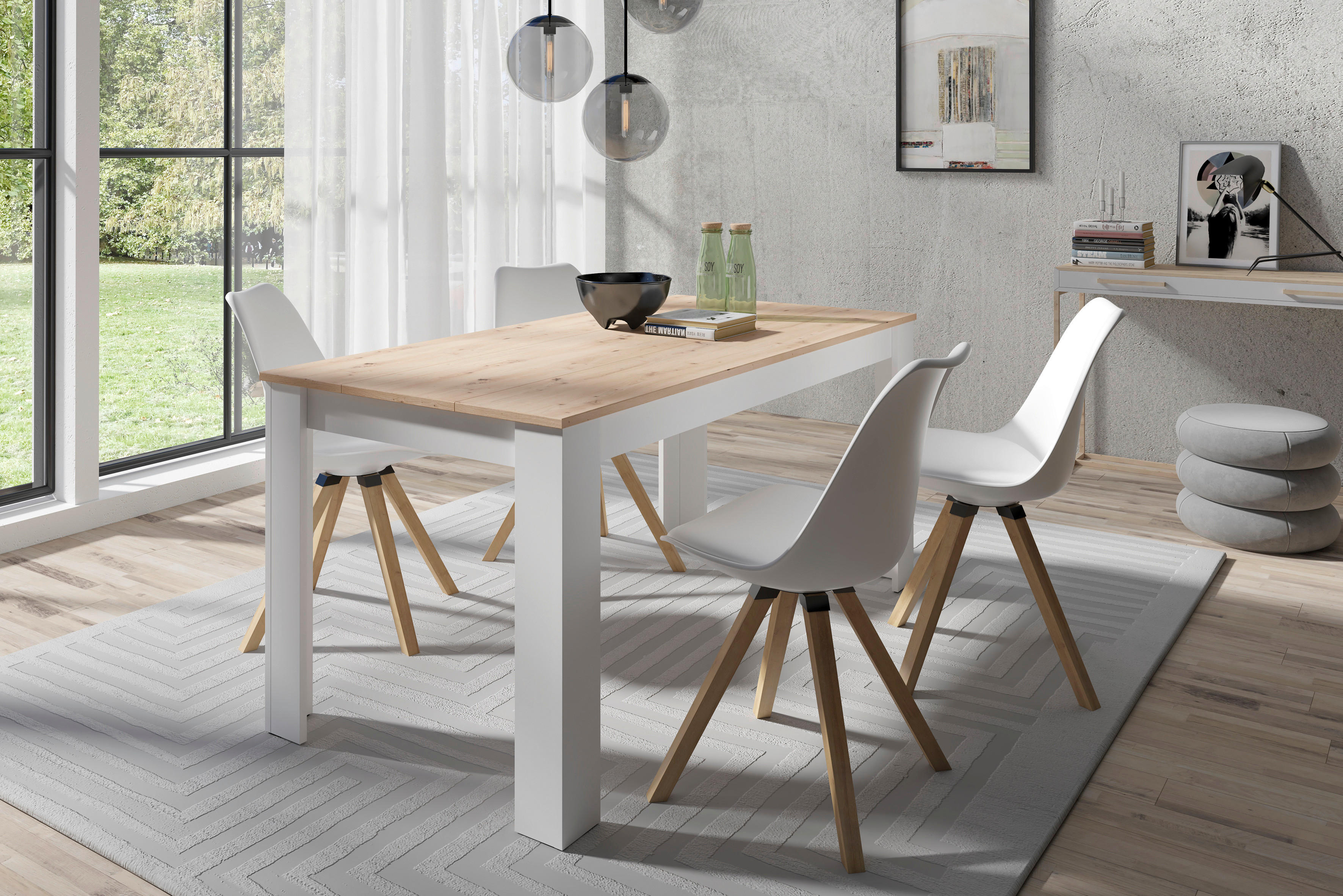 Tischgruppe KIRA weiß Eiche B/H/T: ca. 160x75x90 cm KIRA - Eiche/weiß (160,00/75,00/90,00cm) - byLIVING