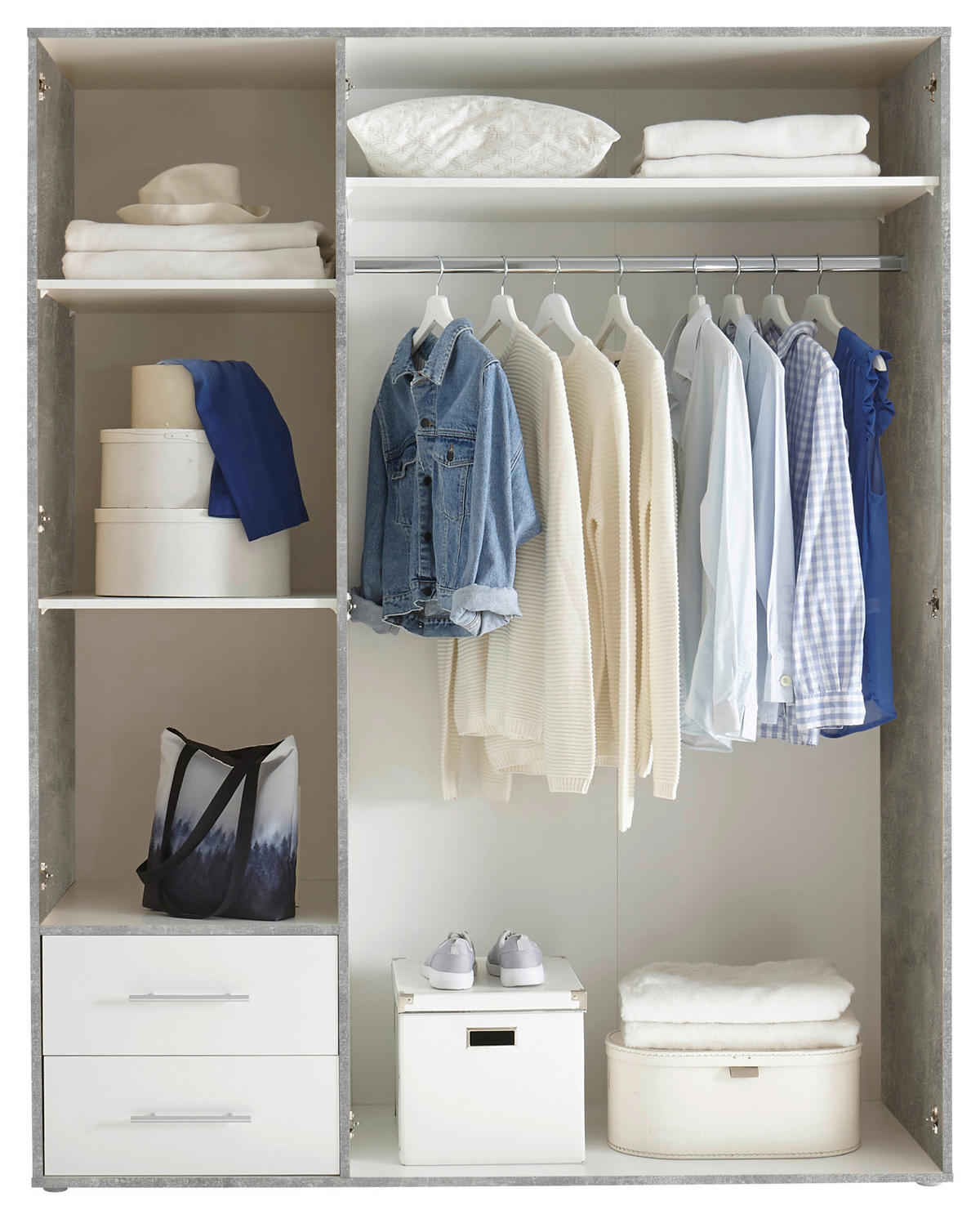 Kleiderschrank Valencia  B/H/T: ca. 155x195x60 cm Valencia - Beton/weiß (155,00/195,00/60,00cm)