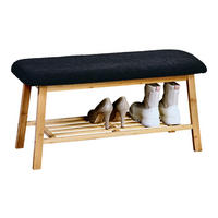 Kesper Schuhregal natur Bambus B/H/L: ca. 39,5x12,5x96 cm Schuhregal mit Bezug - natur/schwarz (96,00/39,50/12,50cm) - Kesper