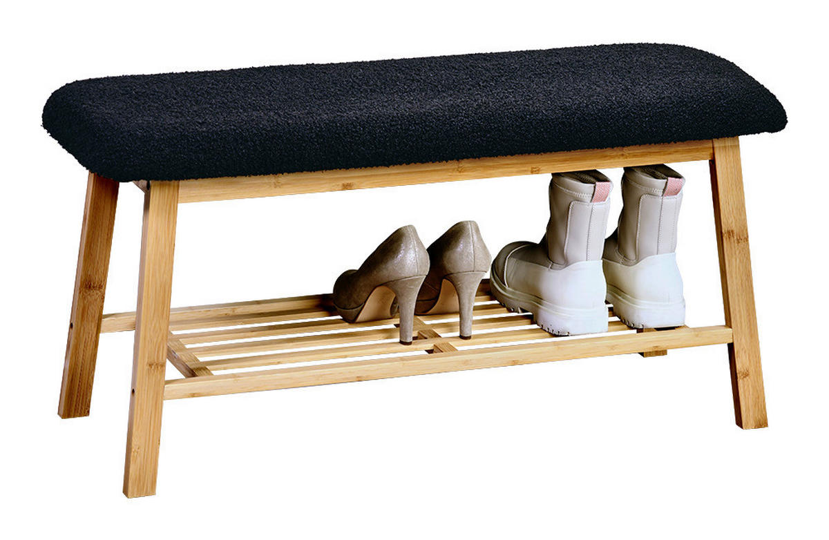 Kesper Schuhregal natur Bambus B/H/L: ca. 39,5x12,5x96 cm Schuhregal mit Bezug - natur/schwarz (96,00/39,50/12,50cm) - Kesper