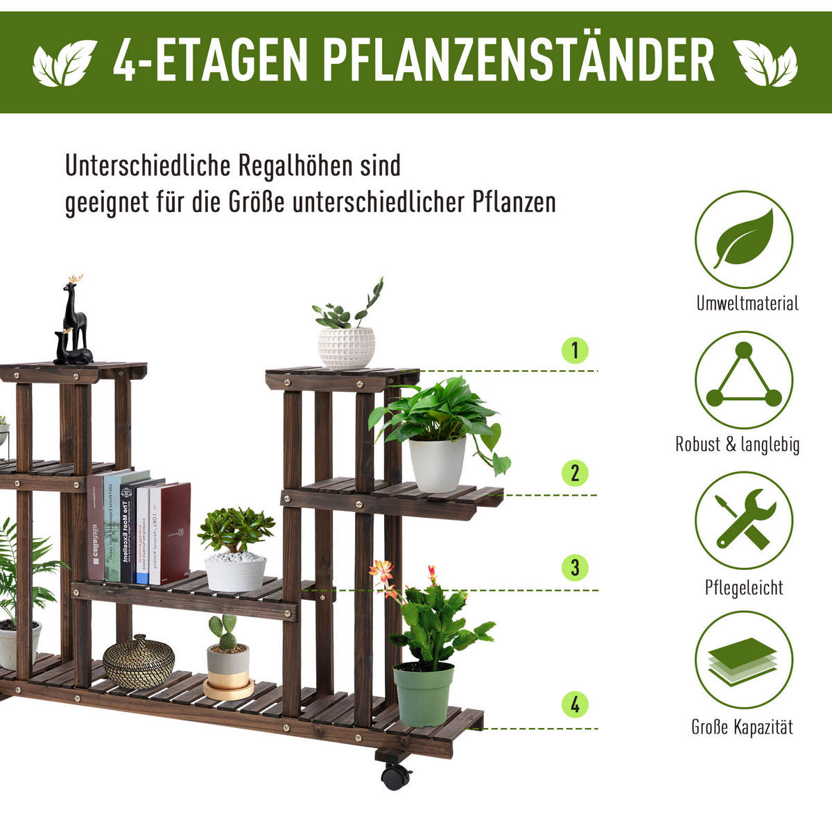 Outsunny Pflanzenregal braun B/H/L: ca. 33x80x123,5 cm Pflanzenregal 845-465 - braun (123,50/33,00/80,00cm) - Outsunny