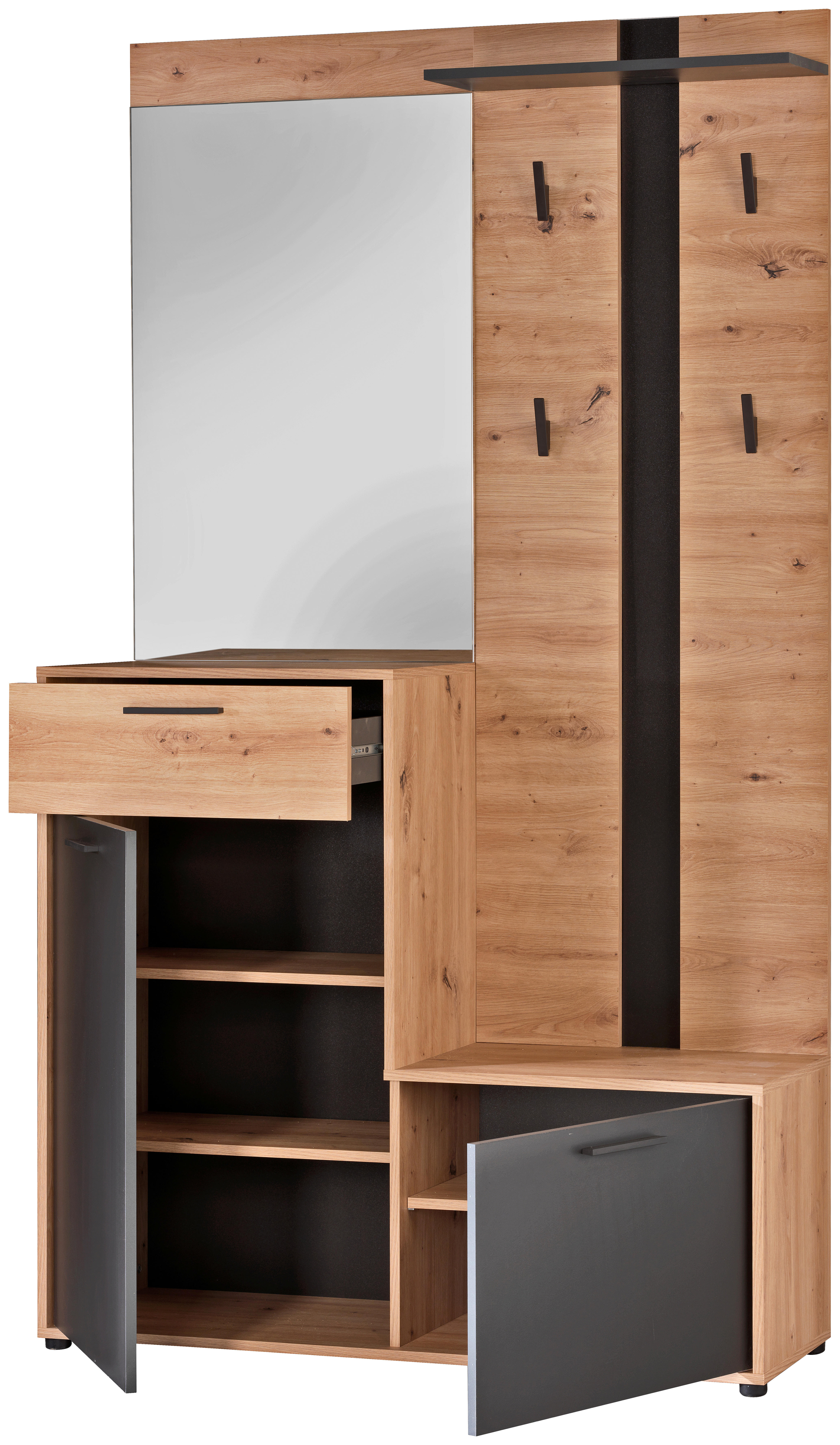 Kompaktgarderobe Borneo Eiche Artisan Nachbildung anthrazit B/H/T: ca. 112x197x35 cm Borneo - Eiche/anthrazit (112,00/197,00/35,00cm)