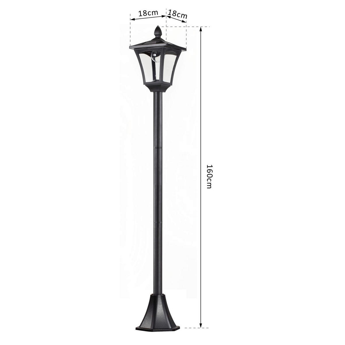 Gartenlaterne schwarz Edelstahl Kunststoff B/H/L: ca. 18x160x18 cm Gartenlaterne 842-108 - schwarz (18,00/18,00/160,00cm) - Outsunny