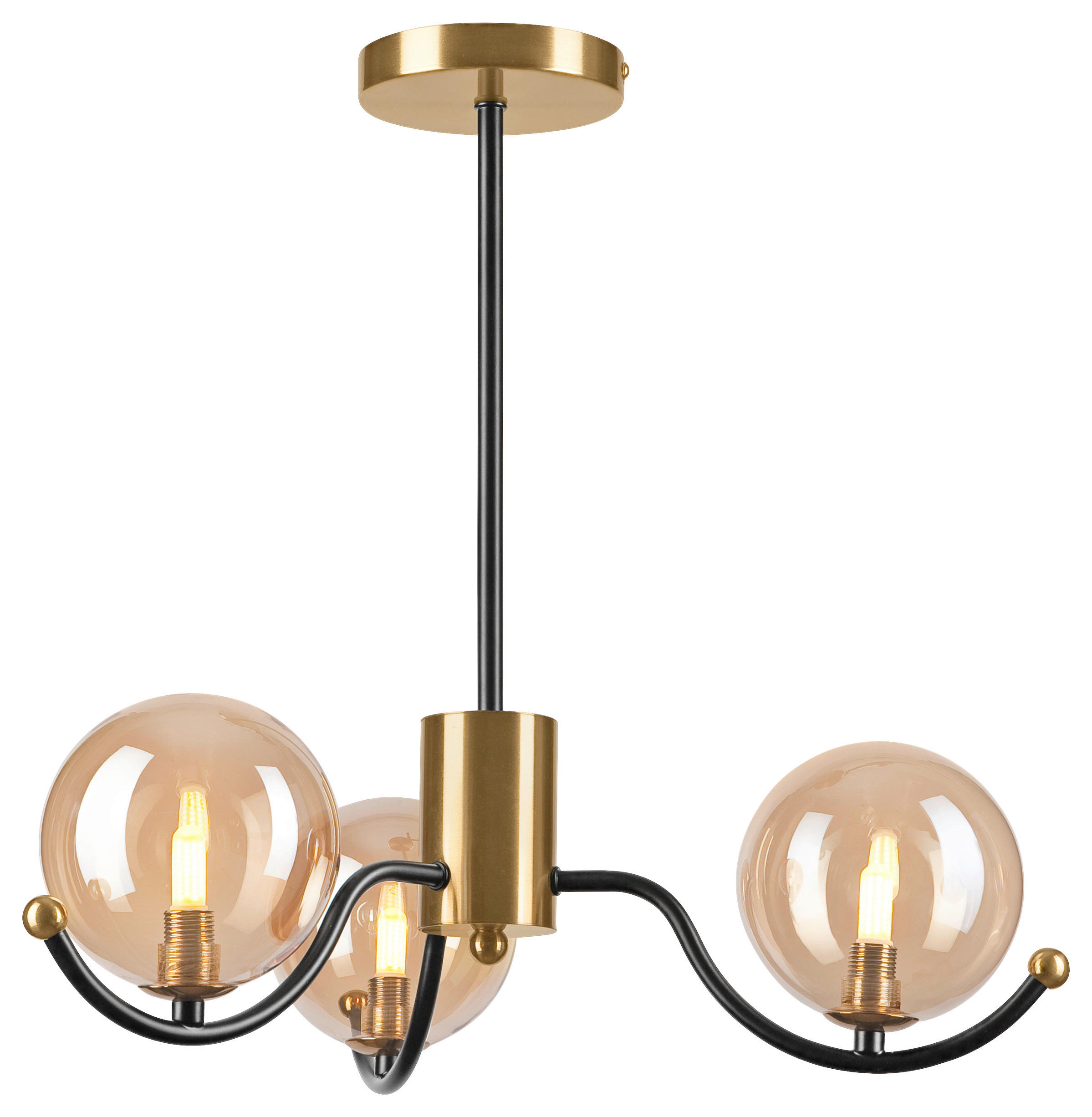 Lamkur Pendelleuchte GEORGIA 49274 schwarz gold Stahl Glas H/L: ca. 48,5x48 cm E27 3 Brennstellen Georgia - gold/schwarz (48,00cm) - Lamkur