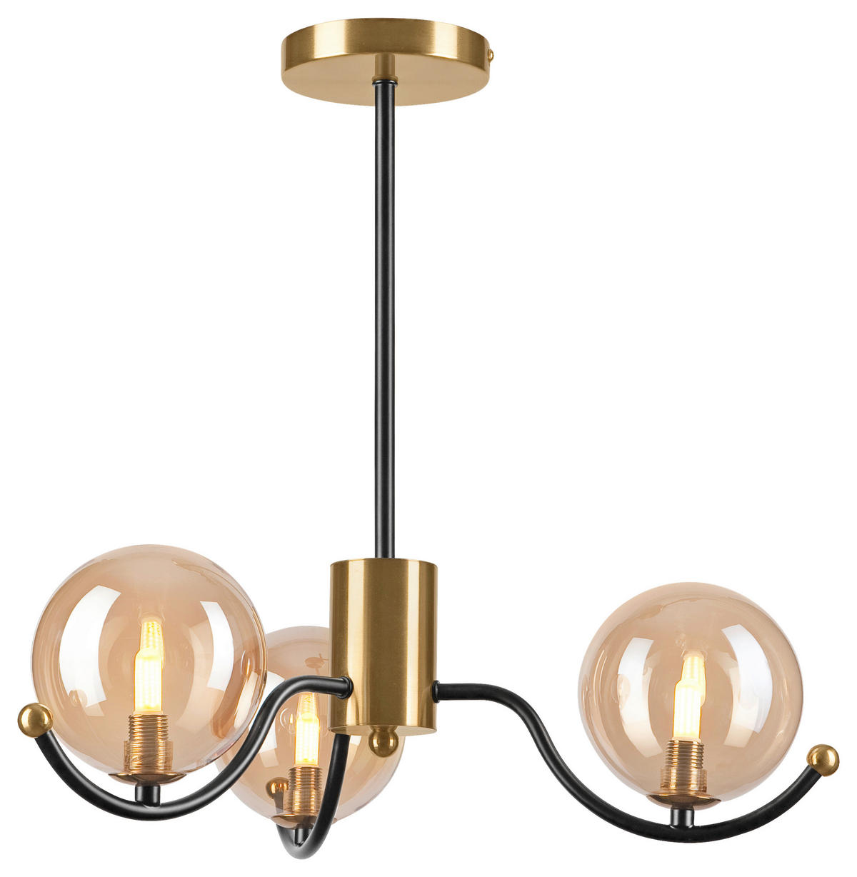 Lamkur Pendelleuchte GEORGIA 49274 schwarz gold Stahl Glas H/L: ca. 48,5x48 cm E27 3 Brennstellen Georgia - gold/schwarz (48,00cm) - Lamkur