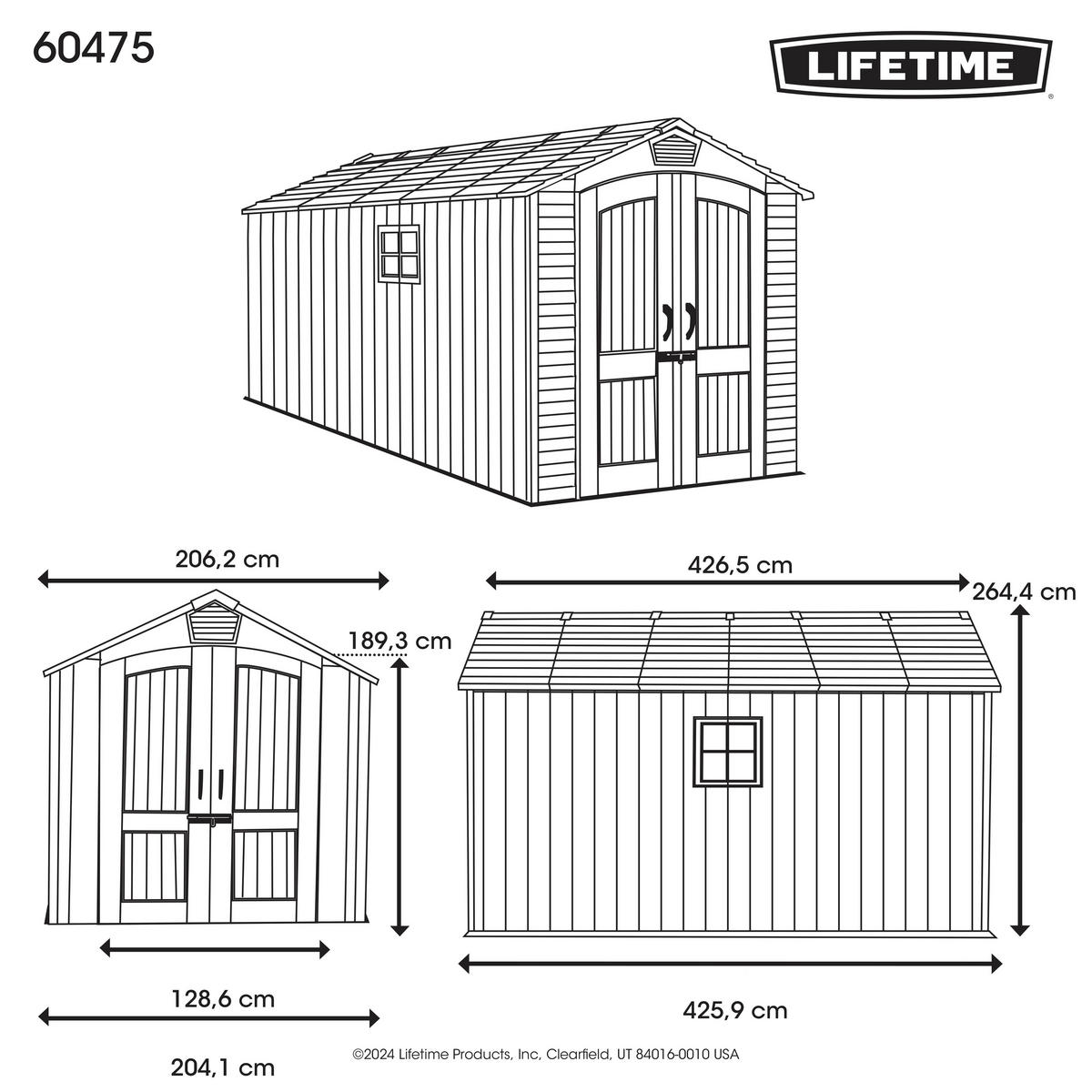 Lifetime Gerätehaus Utah grau B/H/L: ca. 206,2x264,4x426,5 cm Utah - grau (426,50/206,20/264,40cm) - Lifetime