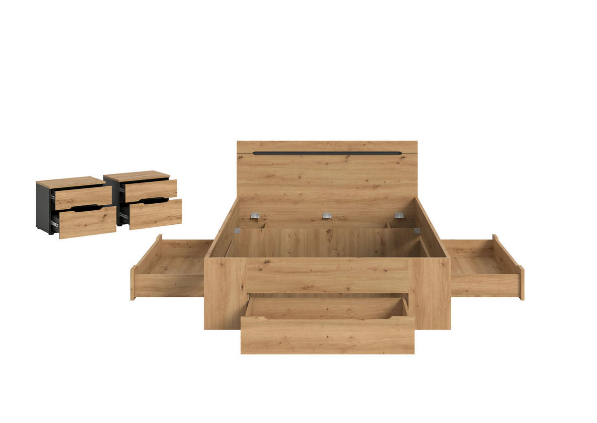 Schlafzimmer CANU, Set basaltgrau Artisan Nachbildung B/H/T: ca. 244x87x205 cm CANU, Set - basaltgrau (244,00/87,00/205,00cm) - xonox.home