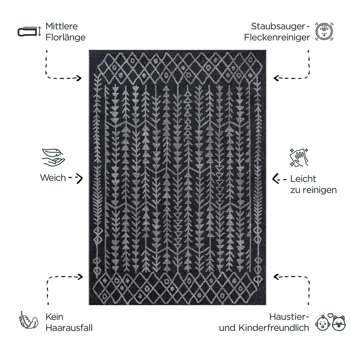 Sanat Teppich schwarz B/L: ca. 290x200 cm Teppich_Boho_8204_200x290 - schwarz (290,00/200,00cm) - Sanat