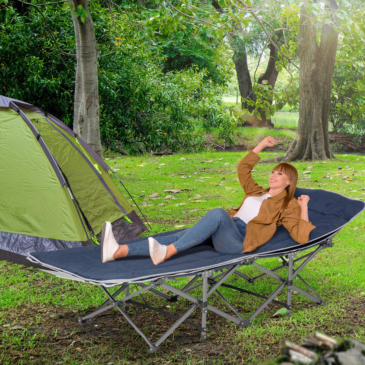 Outsunny Campingbett B/H/L: ca. 64,5x53x188 cm Campingbett - blau (188,00/64,50/53,00cm) - Outsunny