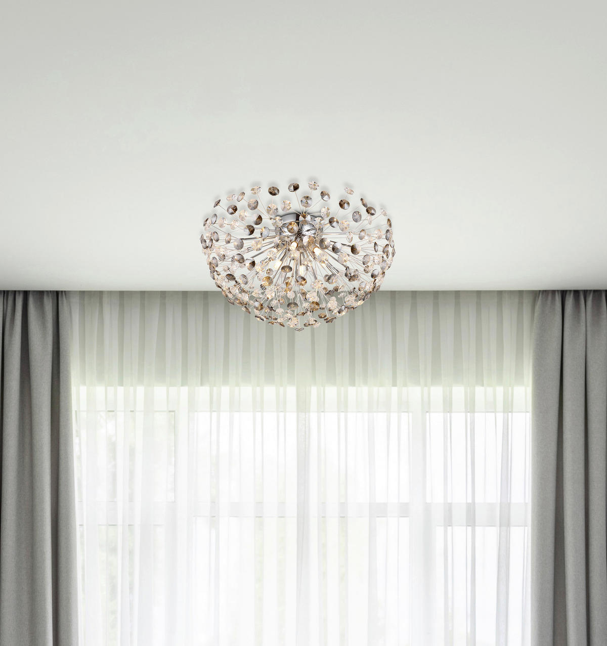 GLOBO LED-Deckenleuchte Rauch Chrom Metall H/D: ca. 32,5x60 cm 6 Brennstellen KATRINA - Chrom/Rauch (60,00/32,50cm) - GLOBO