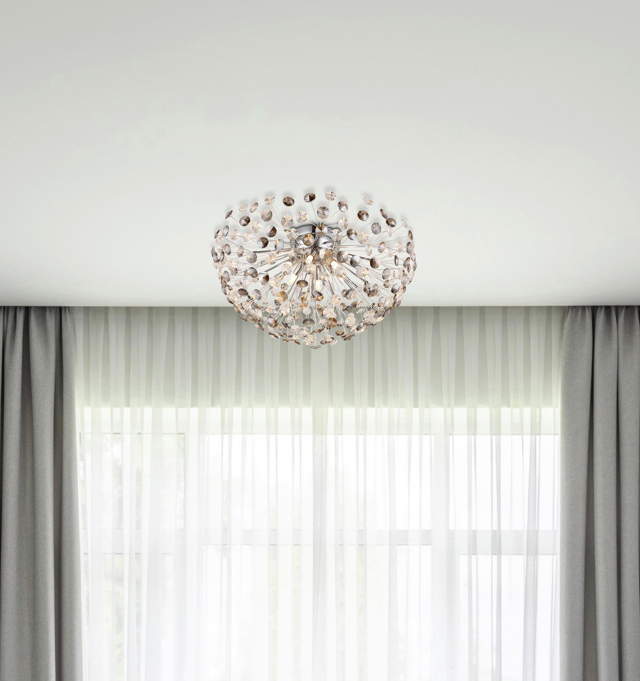 Thumbnail - GLOBO LED-Deckenleuchte Rauch Chrom Metall H/D: ca. 32,5x60 cm 6 Brennstellen