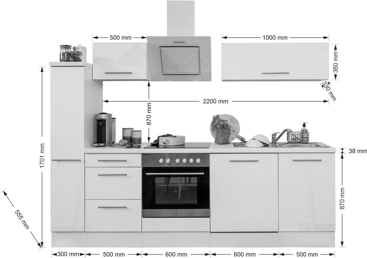 Respekta Küchenblock Amanda schwarz Hochglanz B/H/T: ca. 250x200x60 cm Amanda - schwarz/Edelstahloptik (250,00/200,00/60,00cm) - Respekta